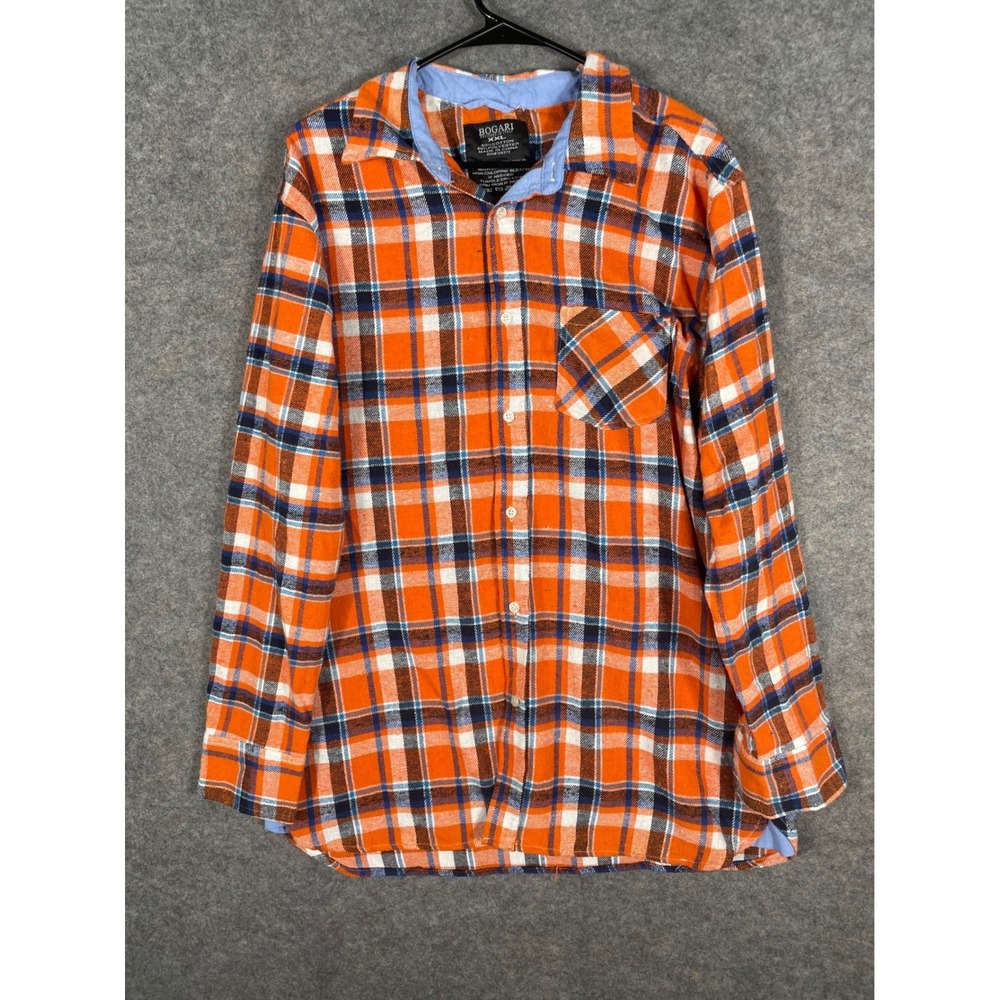Bogari XXL Mens Flannel Shirt Plaid Orange Blue White Cotton Blend‎ Casual